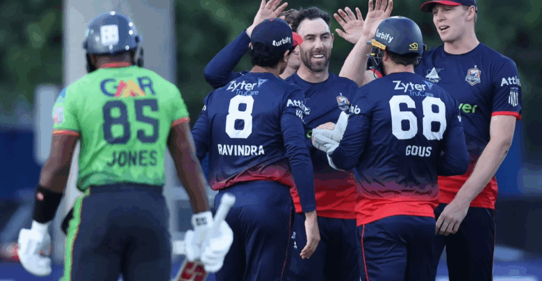 glenn maxwell celebrates after taking three wickets against seattle orcas in mlc match