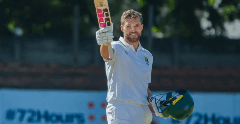 wiaan mulder celebrates his maiden test 147 against zimbabwe in bulawayo