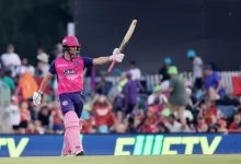 Rubin Hermann celebrates during his fiery debut against Zimbabwe in the tri-series opener