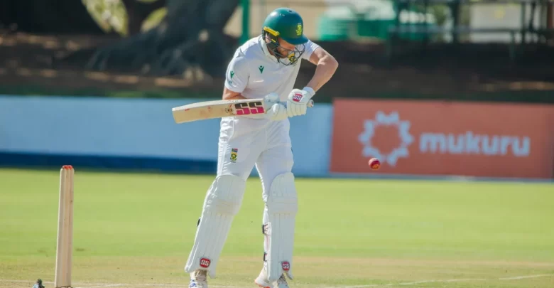 wiaan mulder celebrates record 367 not out against zimbabwe in bulawayo test