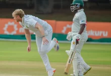 corbin bosch celebrates five wicket haul against zimbabwe in test match