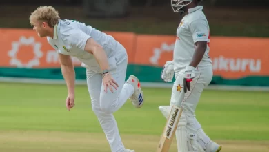 corbin bosch celebrates five wicket haul against zimbabwe in test match