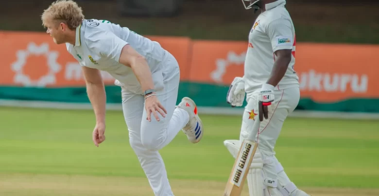 corbin bosch celebrates five wicket haul against zimbabwe in test match