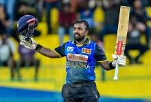 charith asalanka celebrates his century against bangladesh in the first odi in colombo