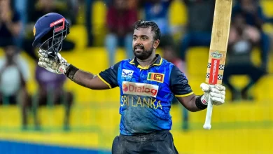 charith asalanka celebrates his century against bangladesh in the first odi in colombo