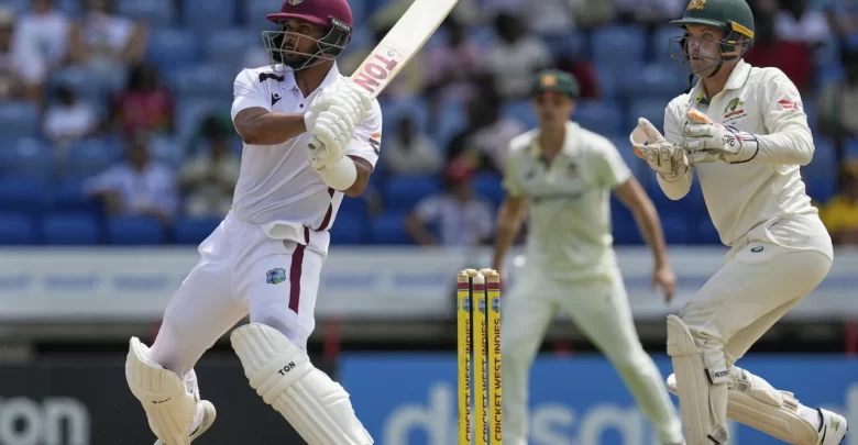 brandon king celebrates maiden test fifty against australia in trinidad