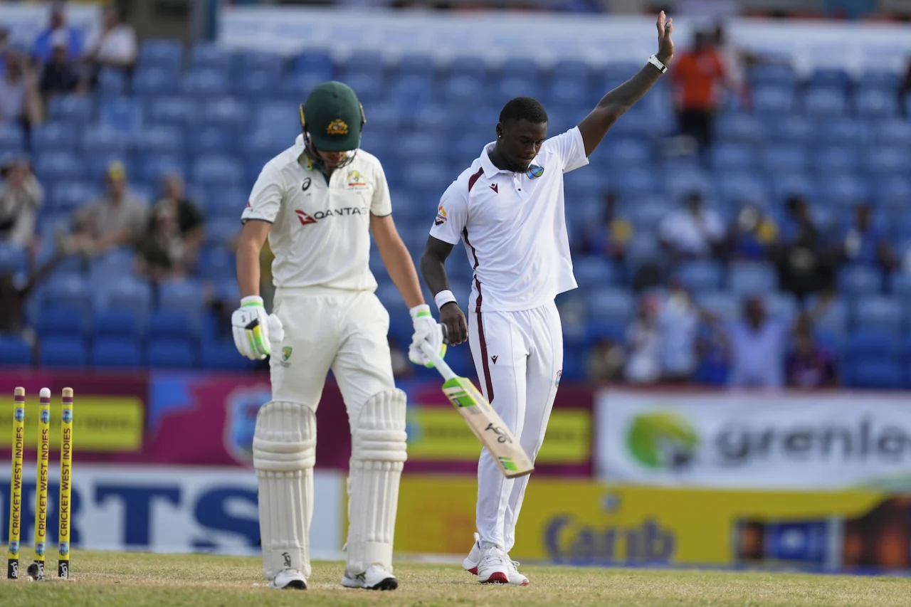 jayden seales celebrates after dismissing two australian openers in trinidad test