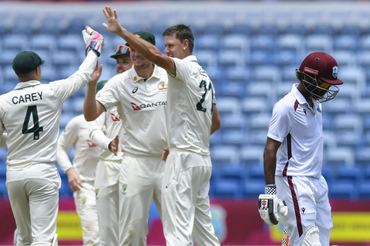 australia team celebrates test series win over west indies in grenada
