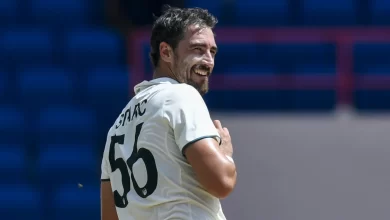 mitchell starc celebrates a wicket during the grenada test against west indies