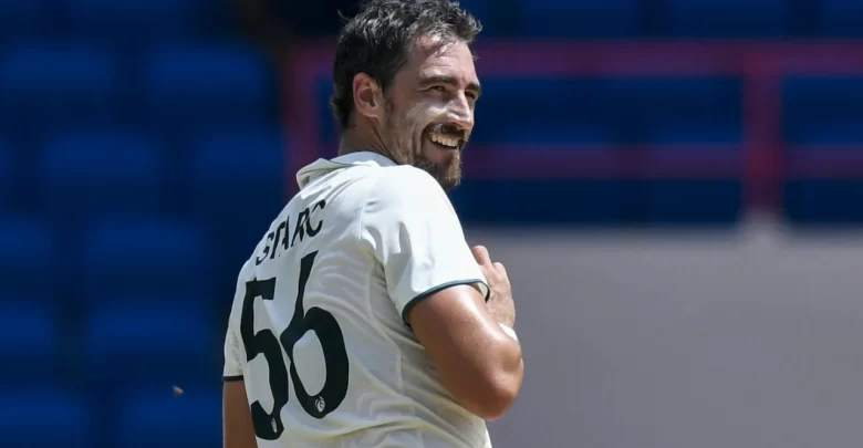 mitchell starc celebrates a wicket during the grenada test against west indies