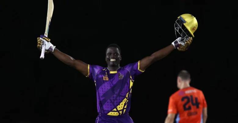 andre fletcher celebrates his century for los angeles knight riders against san francisco unicorns