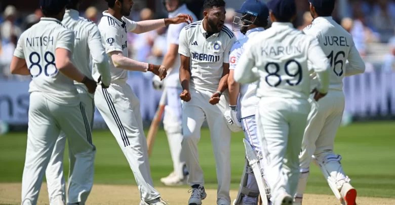 mohammed siraj celebrates ben duckett dismissal during ind vs eng test at lords