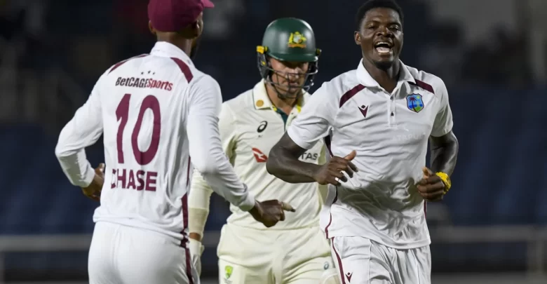 alzarri joseph bowls fiery spell against australia at sabina park