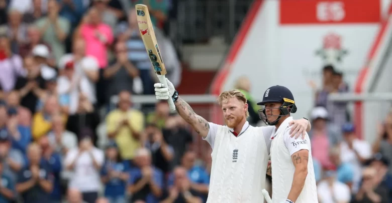 ben stokes celebrates century against india at old trafford