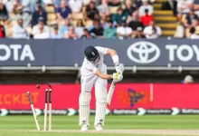 akash deep bowls joe root during edgbaston test