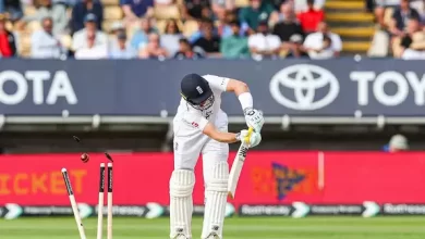 akash deep bowls joe root during edgbaston test