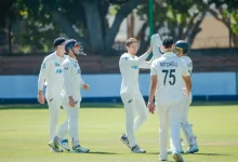 mitchell santner celebrates wicket during first test against zimbabwe in bulawayo