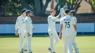 mitchell santner celebrates wicket during first test against zimbabwe in bulawayo