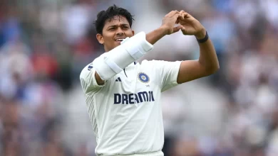 yashasvi jaiswal celebrates after scoring a test century against england at the oval