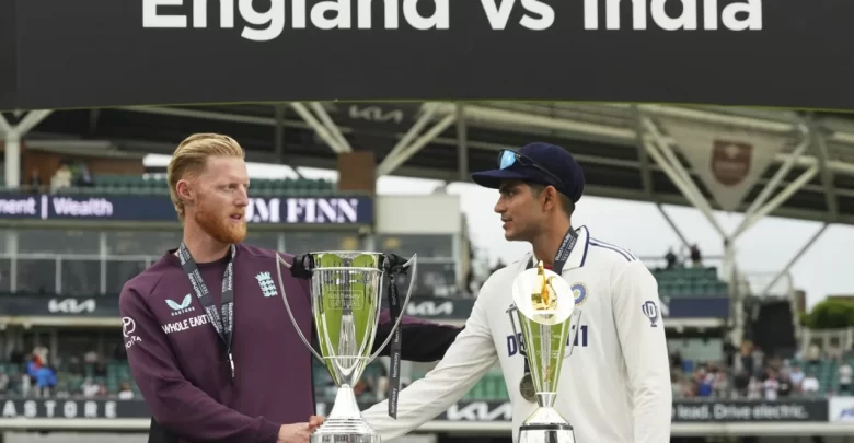 shubman gill celebrates india's thrilling victory over england at the oval in test match