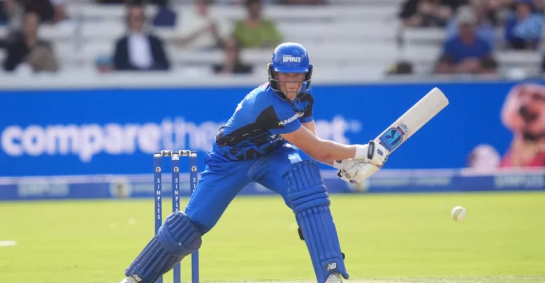grace harris celebrates her explosive innings for london spirit against oval invincibles in women's hundred 2025