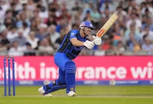 david warner playing an attacking shot during london spirit innings at old trafford
