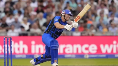 david warner playing an attacking shot during london spirit innings at old trafford
