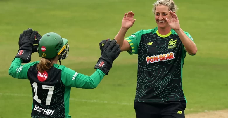 sophie devine celebrates taking three wickets against northern superchargers in women’s hundred 2025