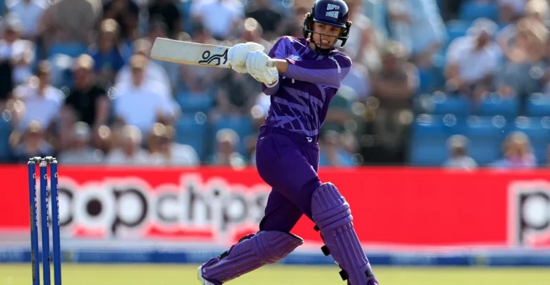 phoebe litchfield celebrates half century for northern superchargers against london spirit in the hundred 2025