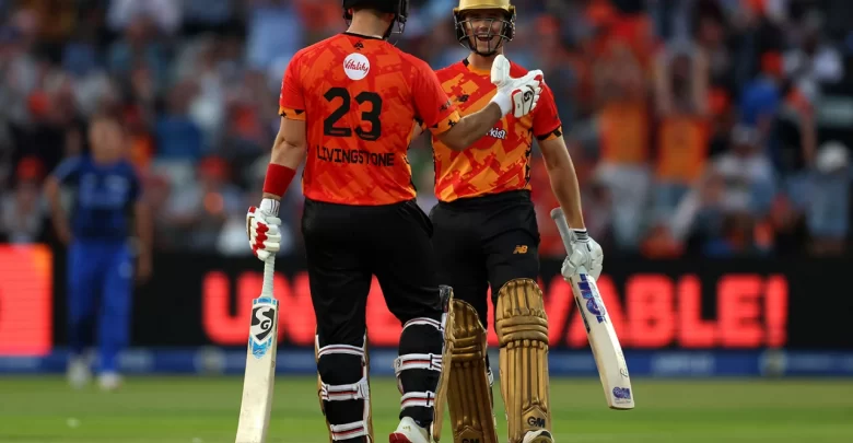 liam livingstone celebrates after smashing five sixes for birmingham phoenix against london spirit in the hundred