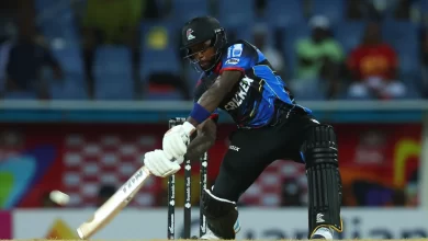 fabian allen explosive batting for antigua barbuda falcons against trinbago knight riders in cpl 2025