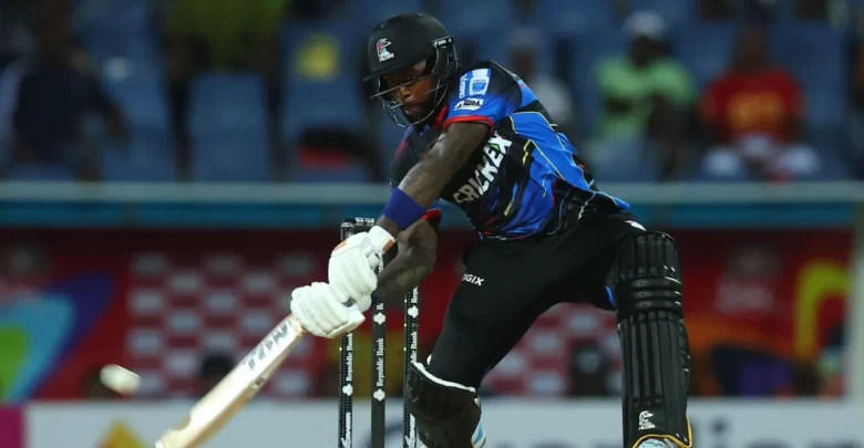 fabian allen explosive batting for antigua barbuda falcons against trinbago knight riders in cpl 2025