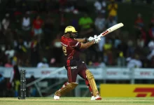 kieron pollard batting for trinbago knight riders in cpl 2025 match