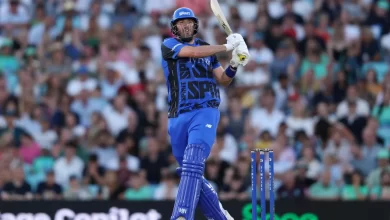 Jamie Overton batting during London Spirit’s innings against Oval Invincibles in The Hundred match